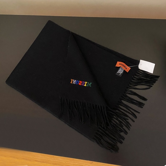 NWT MISSONI MEN-WOMEN BLACK MULTI COLOR WOOL SCARF - Picture 2 of 3